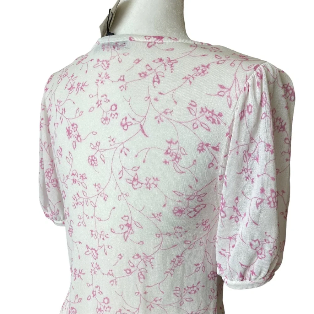 NWT Zara Women's puff short sleeve white floral open front cardigan, Sz L